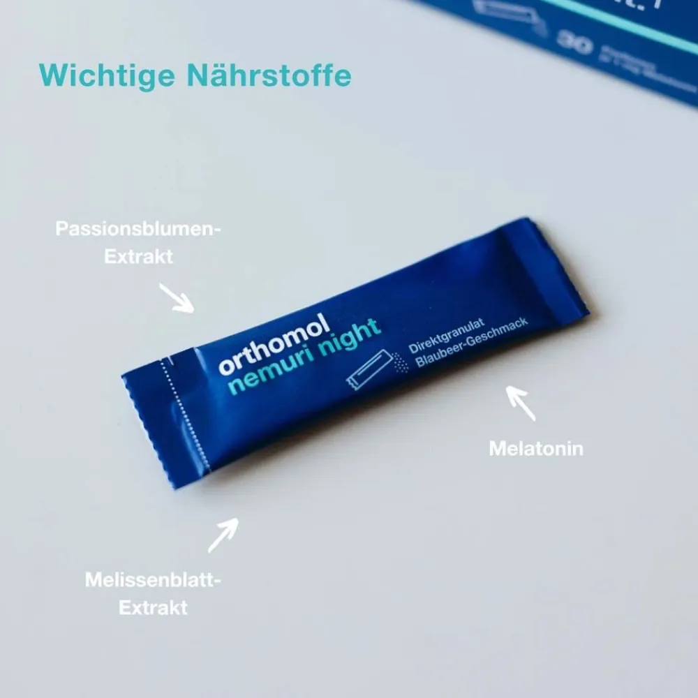 Nemuri night - zur Verkürzung der Einschlafzeit - mit Melatonin - Direktgranulat|Orthomol Sale