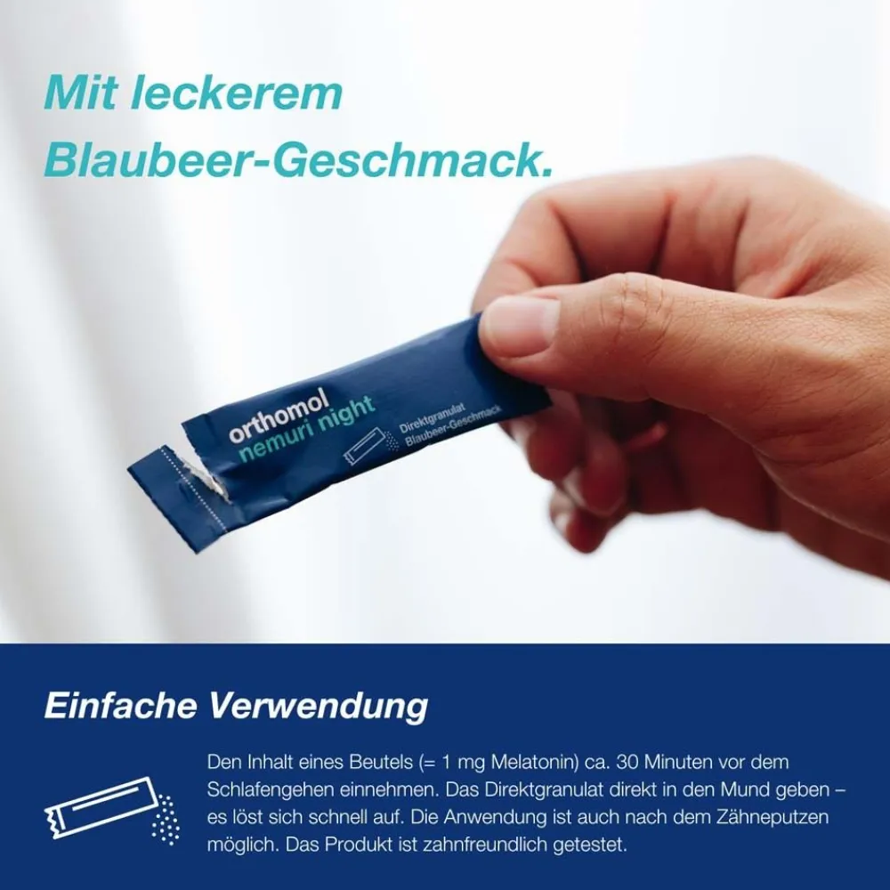 Nemuri night - zur Verkürzung der Einschlafzeit - mit Melatonin - Direktgranulat|Orthomol Sale