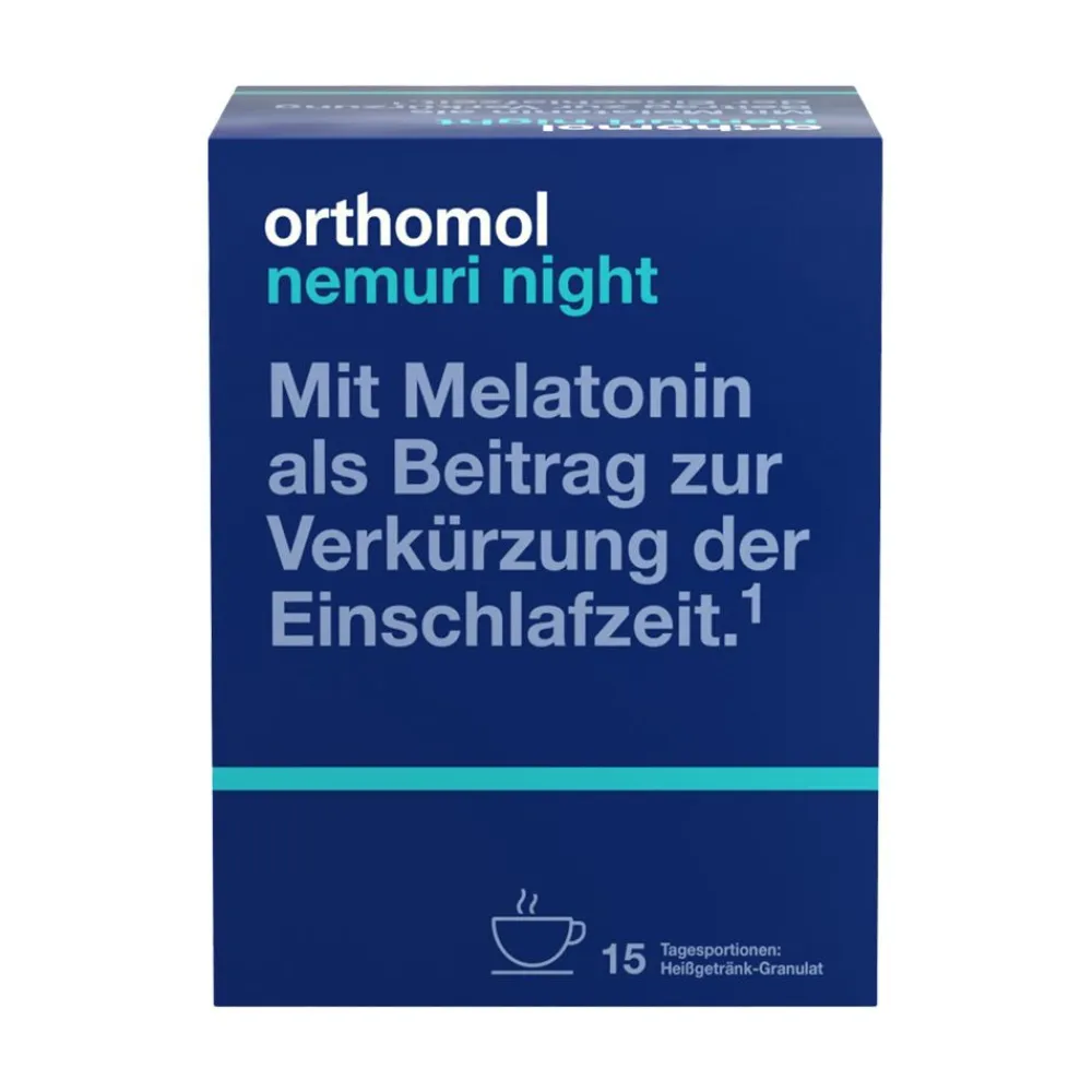 Nemuri night - zur Verkürzung der Einschlafzeit – mit Melatonin – Heißgetränk-Granulat|Orthomol Best