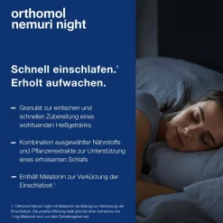 Nemuri night - zur Verkürzung der Einschlafzeit – mit Melatonin – Heißgetränk-Granulat|Orthomol Best