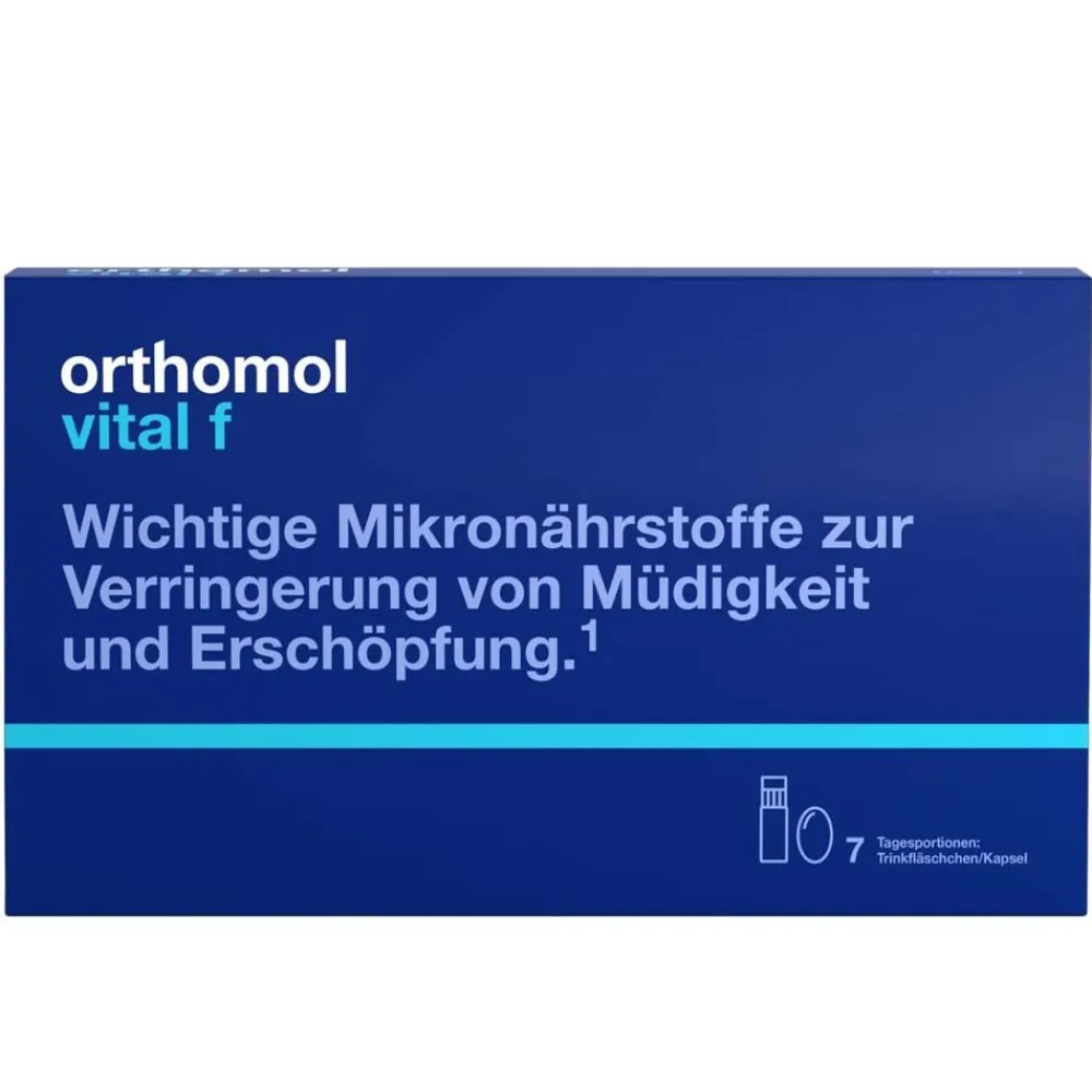 Vital f - Mikronährstoffe für Frauen - bei Müdigkeit und Erschöpfung - mit B-Vitaminen, Omega-3 und Magnesium - Trinkampullen/Kaps.>Orthomol Outlet