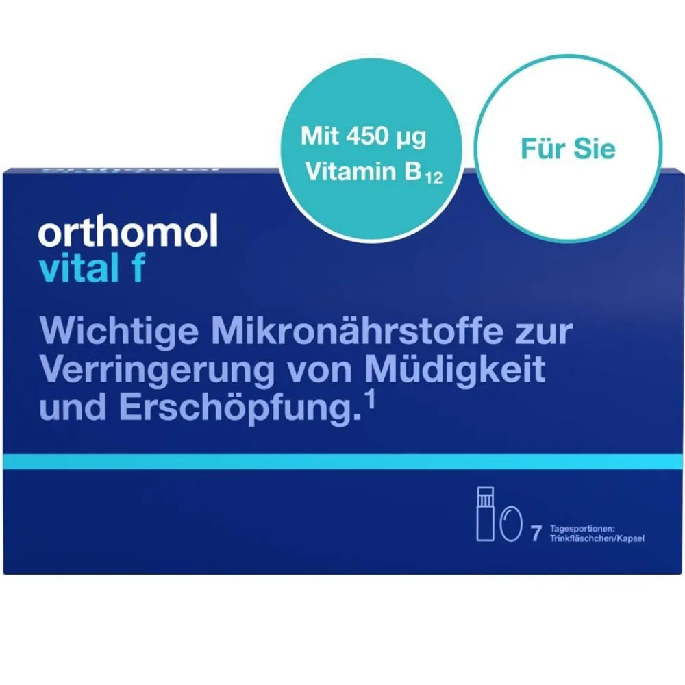 Vital f - Mikronährstoffe für Frauen - bei Müdigkeit und Erschöpfung - mit B-Vitaminen, Omega-3 und Magnesium - Trinkampullen/Kaps.>Orthomol Outlet