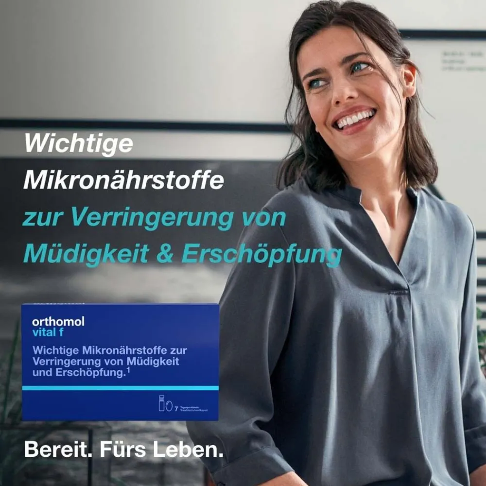 Vital f - Mikronährstoffe für Frauen - bei Müdigkeit und Erschöpfung - mit B-Vitaminen, Omega-3 und Magnesium - Trinkampullen/Kaps.>Orthomol Outlet