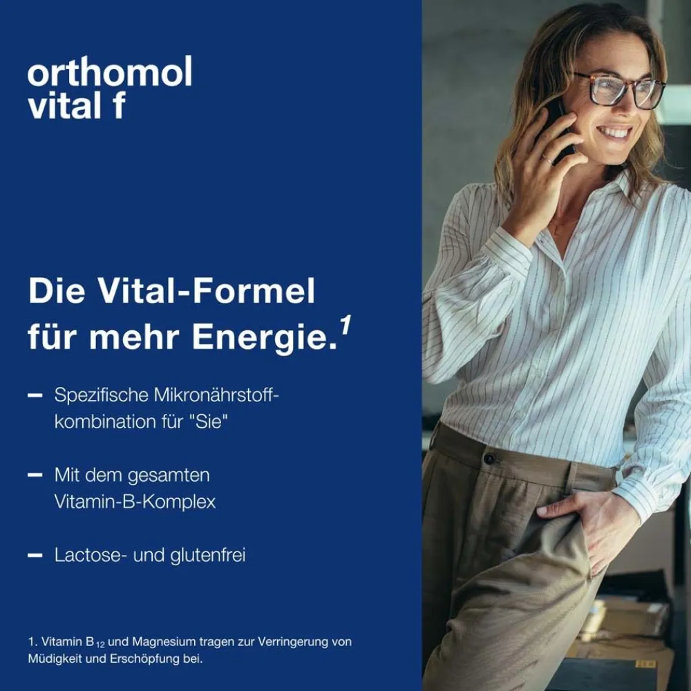 Vital f - Mikronährstoffe für Frauen - bei Müdigkeit und Erschöpfung - mit B-Vitaminen, Omega-3 und Magnesium - Trinkampullen/Kaps.>Orthomol Outlet