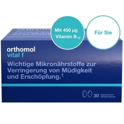 Vital f - Mikronährstoffe für Frauen - bei Müdigkeit und Erschöpfung - mit B-Vitaminen, Omega-3, Magnesium - Tabletten/Kapseln>Orthomol Online