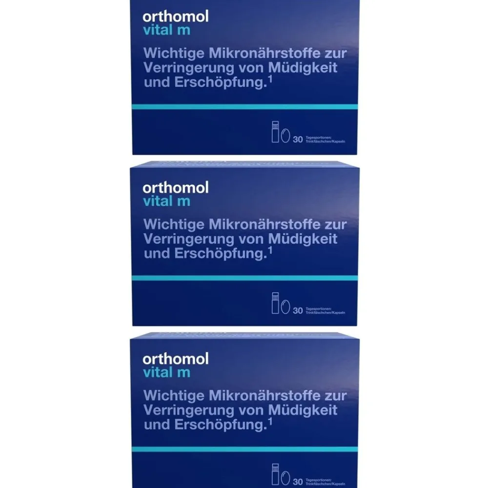 Orthomol Vital m für Männer - bei Müdigkeit - mit B-Vitaminen, Omega-3 und Magnesium - Trinkampullen/Kapseln - Orangen-Geschmack> Clearance