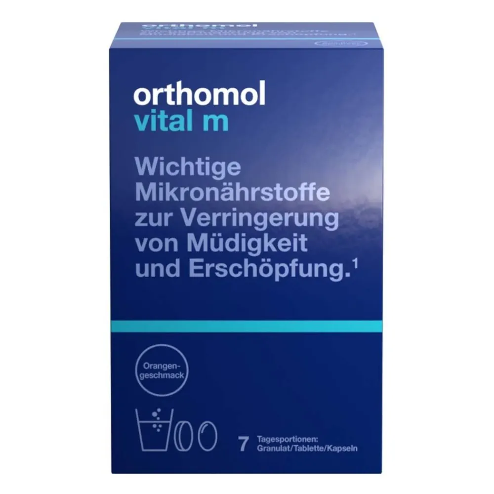 Orthomol Vital m für Männer - bei Müdigkeit - mit B-Vitaminen und Omega-3 - Granulat/Tabletten/Kapseln - Orangen-Geschmack> Clearance
