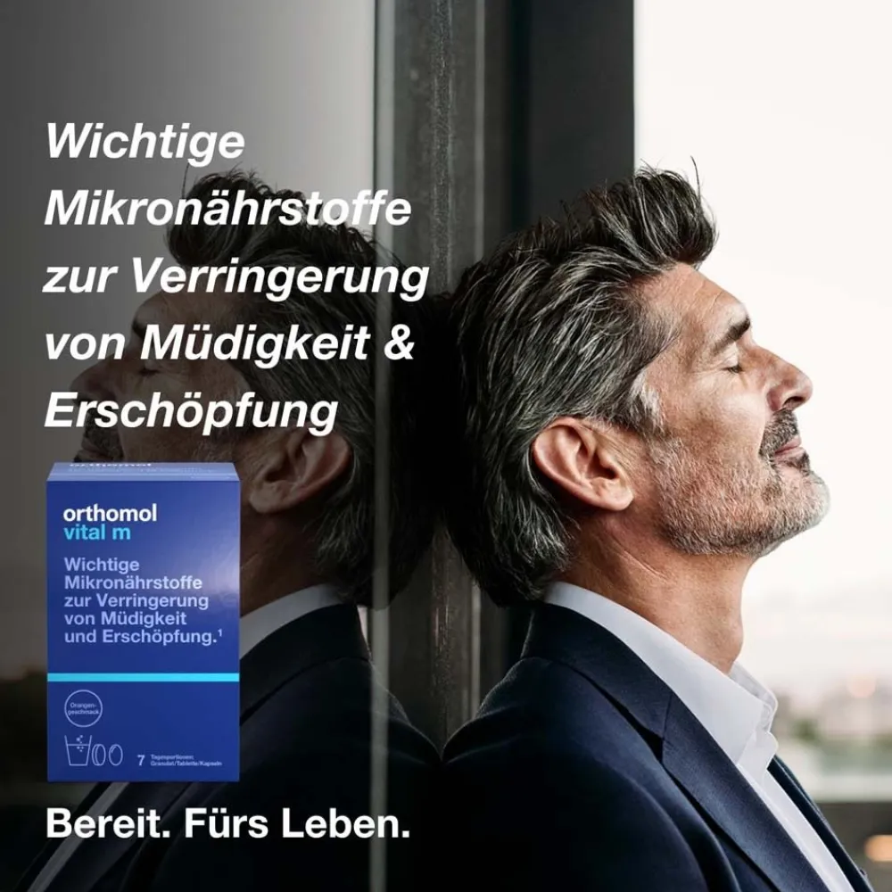 Orthomol Vital m für Männer - bei Müdigkeit - mit B-Vitaminen und Omega-3 - Granulat/Tabletten/Kapseln - Orangen-Geschmack> Clearance
