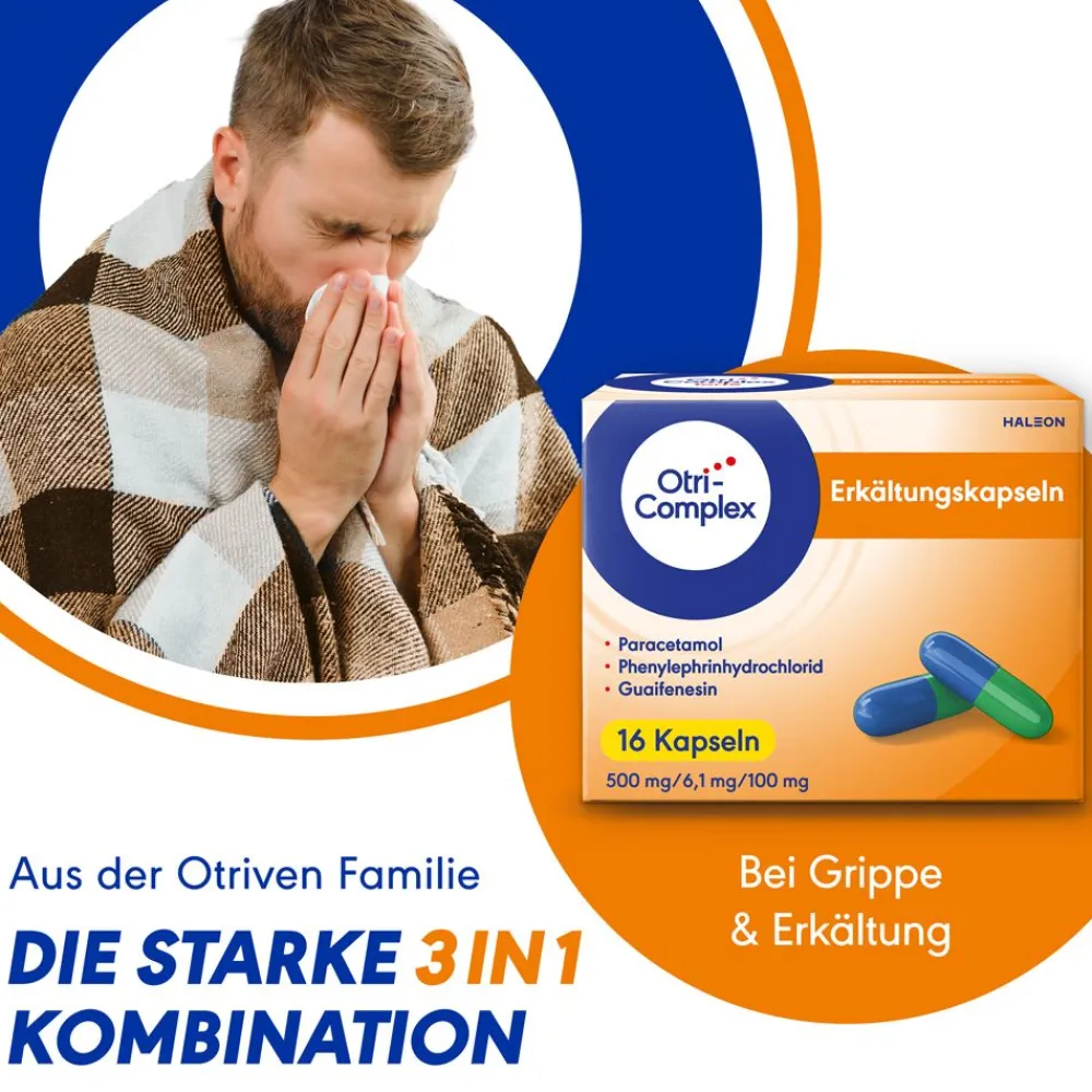 OtriComplex Erkältungskapseln 500 mg Paracetamol, 6,1 mg Phenylephrinhydrochlorid, 100 mg Guaifenesin| Hot