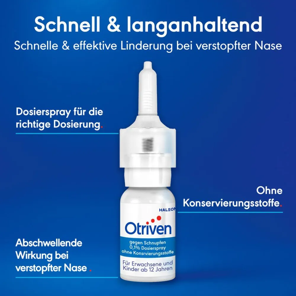 gegen Schnupfen 0,1 % Dosierspray ohne Konservierungsstoffe|Otriven New