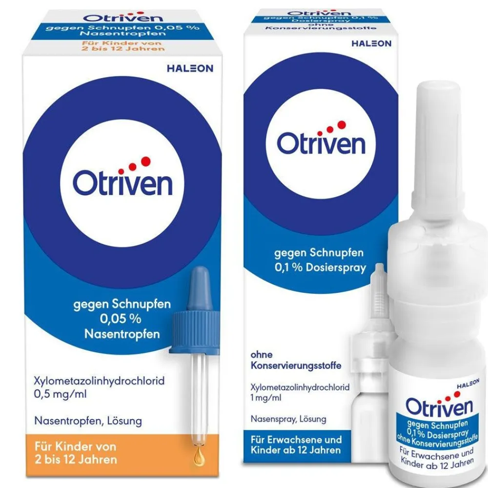 Otriven gegen Schnupfen 0,1 % Nasenspray (Dosierspray) ohne Konservierungsstoffe + Otriven gegen Schnupfen 0,05 % Nasentropfen für Kinder| Discount