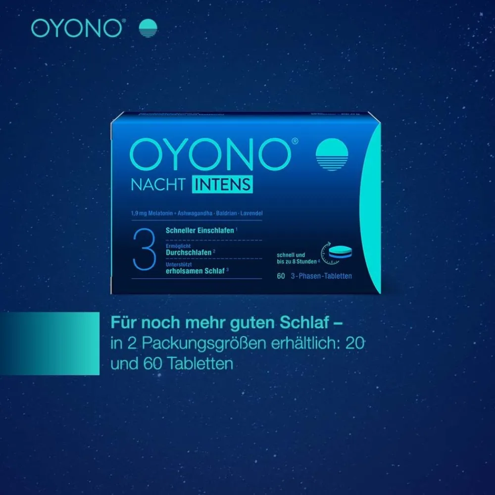 OYONO® Nacht Intens mit 1,9mg Melatonin und Ashwagandha, Baldrian, Lavendel> New