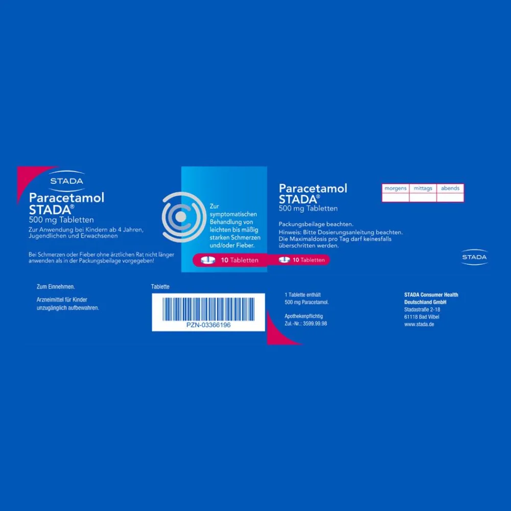 ® 500 mg Tabletten bei leichten bis mäßig starken Schmerzen und Fieber>Paracetamol Stada Clearance