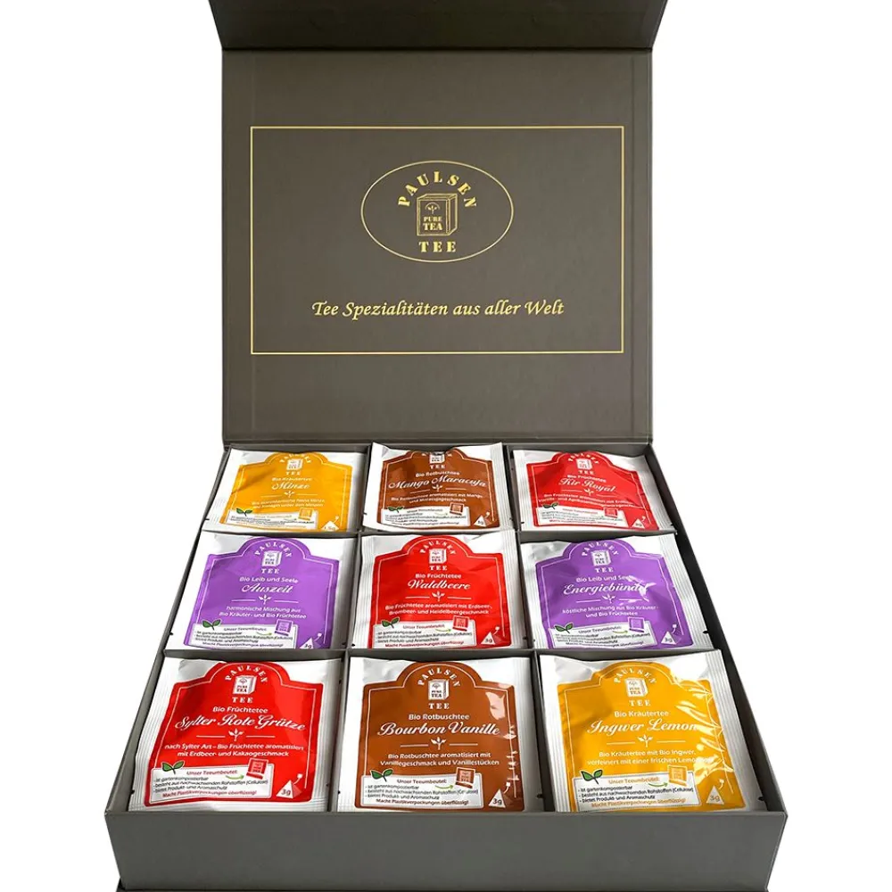 Paulsen Exklusive Bio Tee Geschenkbox mit Früchte-, Kräuter- & Rotbuschtees im Pyramidenbeutel> Outlet
