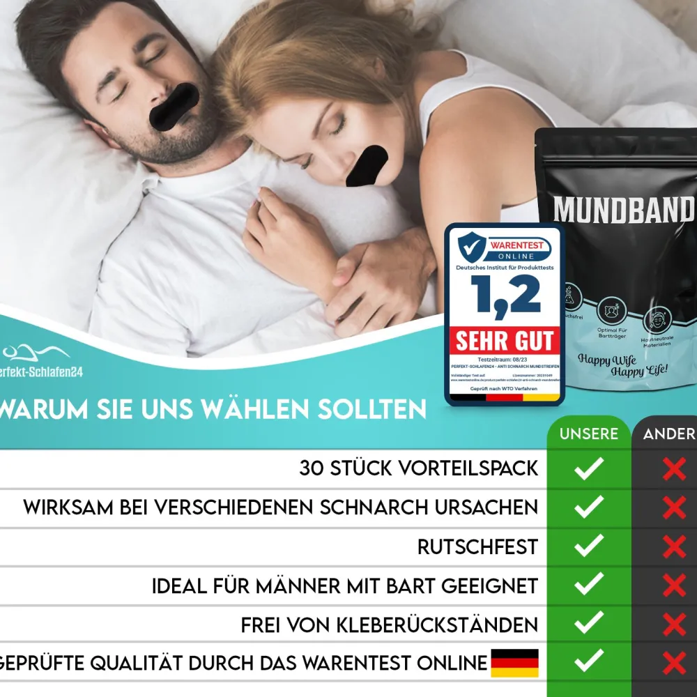 Perfekt-Schlafen24 - 30 x Antischnarch Mundpflaster in Schwarz>