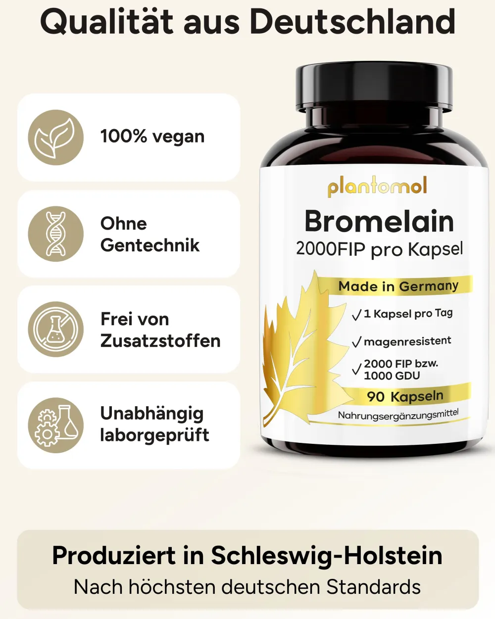 ® Bromelain Kapseln mit 2000 FIP pro Kapsel - 200mg Bromelain Enzym aus Ananas-Extrakt>plantomol Online
