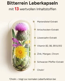 ® Leber Kur Kapseln mit Mariendistel Artischocke Löwenzahn & Cholin - Bitterrein><noscript><img width=