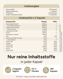 ® Leber Kur Kapseln mit Mariendistel Artischocke Löwenzahn & Cholin - Bitterrein|plantomol Online