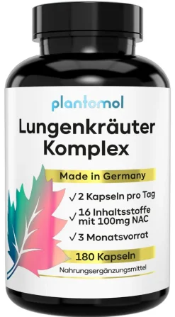 ® Lungenkraut PLUS Kapseln - 16-fach Komplex mit Lungwort Malvenblättern Thymian & mehr|plantomol Online