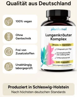 ® Lungenkraut PLUS Kapseln - 16-fach Komplex mit Lungwort Malvenblättern Thymian & mehr|plantomol Online