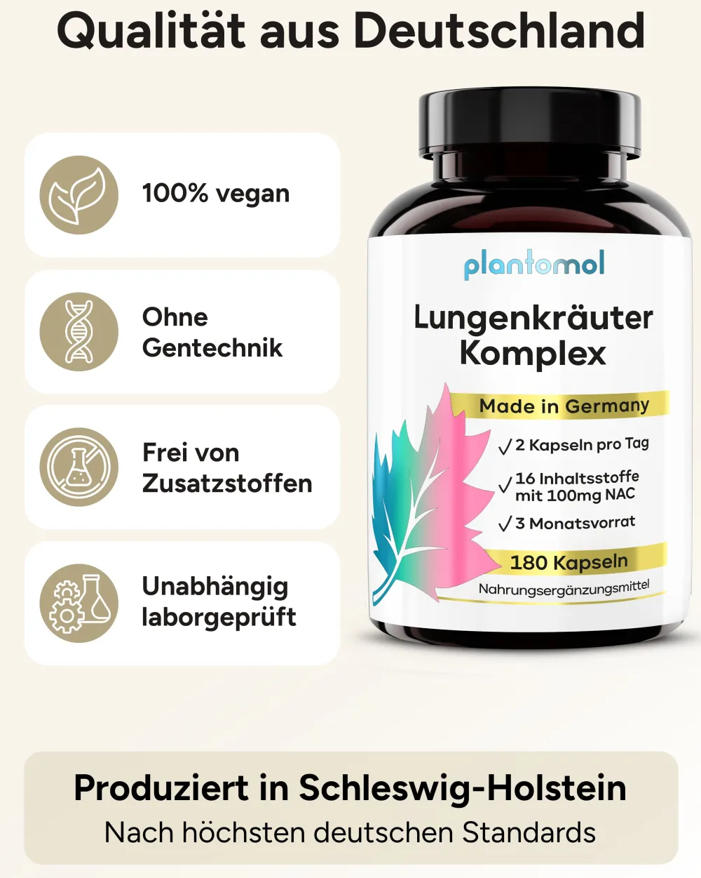 ® Lungenkraut PLUS Kapseln - 16-fach Komplex mit Lungwort Malvenblättern Thymian & mehr|plantomol Online