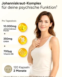 ® Stimmungsaufheller Johanniskraut Kapseln mit L-Tryptophan GABA & B5 - Stimmungszauber|plantomol Hot