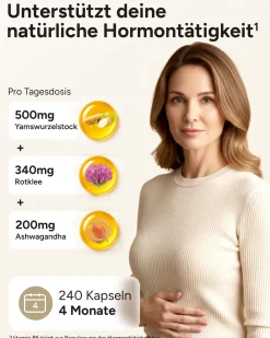 ® Wechseljahre Kapseln für Hormon Balance mit B6 Yams Rotklee & Mönchspfeffer - Meno|plantomol