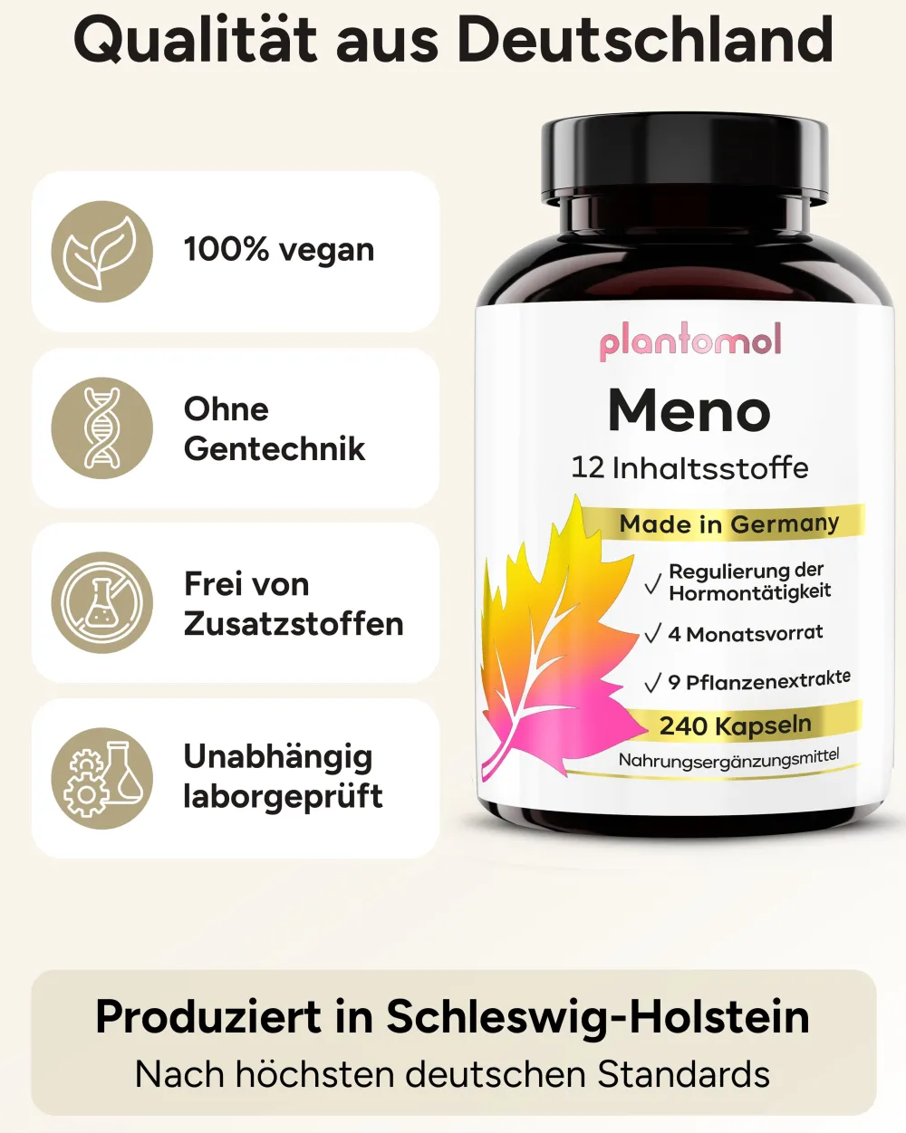 ® Wechseljahre Kapseln für Hormon Balance mit B6 Yams Rotklee & Mönchspfeffer - Meno|plantomol