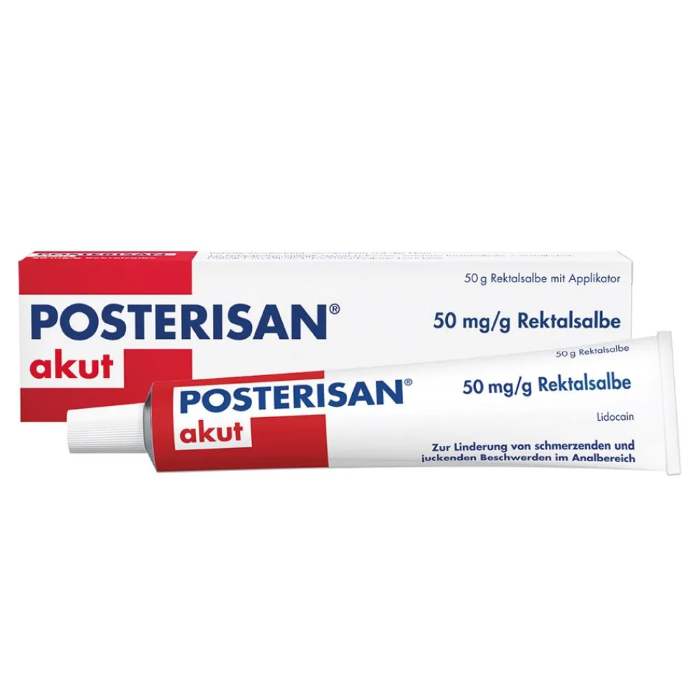 akut Hämorrhoidensalbe (Lidocain) bei starkem Juckreiz, Schmerzen im Analbereich, 50 g Salbe|Posterisan Hot