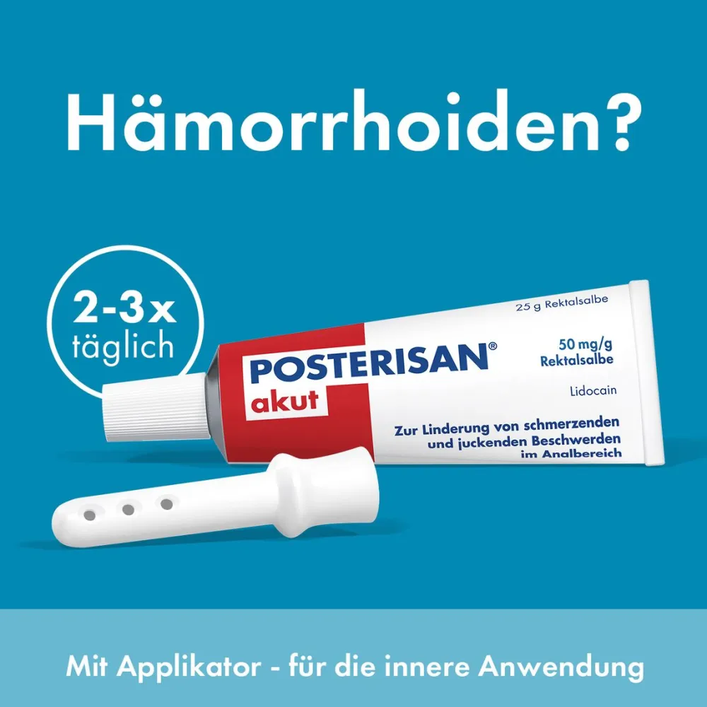 akut Hämorrhoidensalbe (Lidocain) bei starkem Juckreiz, Schmerzen im Analbereich, 50 g Salbe|Posterisan Hot