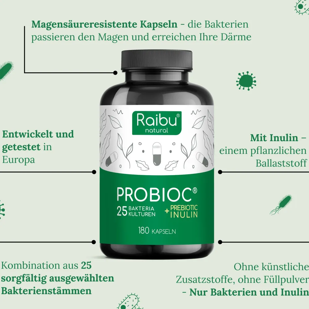 Probiotika Kulturen Komplex Kapseln, Mit 25 Bakterienstämme + Inulin, 180 St –|Raibu Online