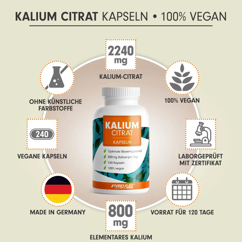 - Kalium Kapseln - 2240 mg Kaliumcitrat pro Tag - Kapseln>ProFuel Best