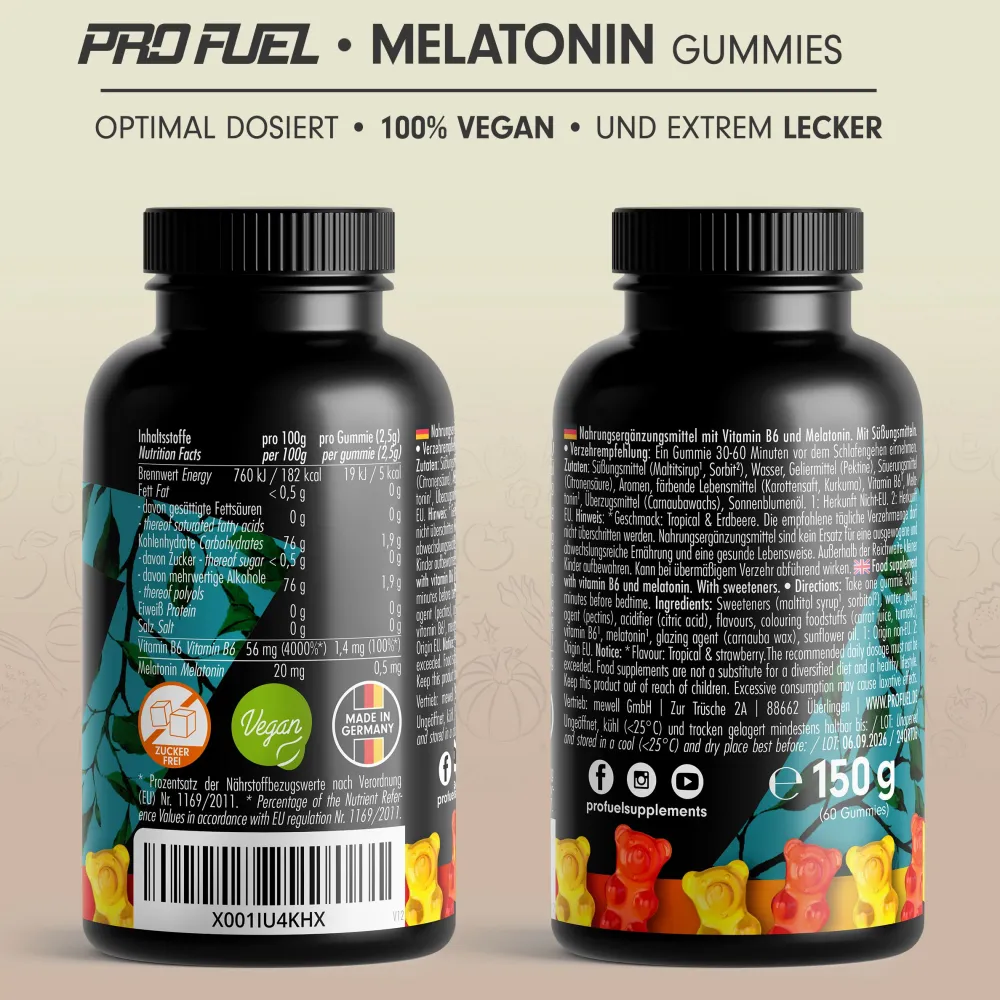 - Melatonin Gummies 60x mit 0,5 mg bioaktivem Melatonin>ProFuel Online