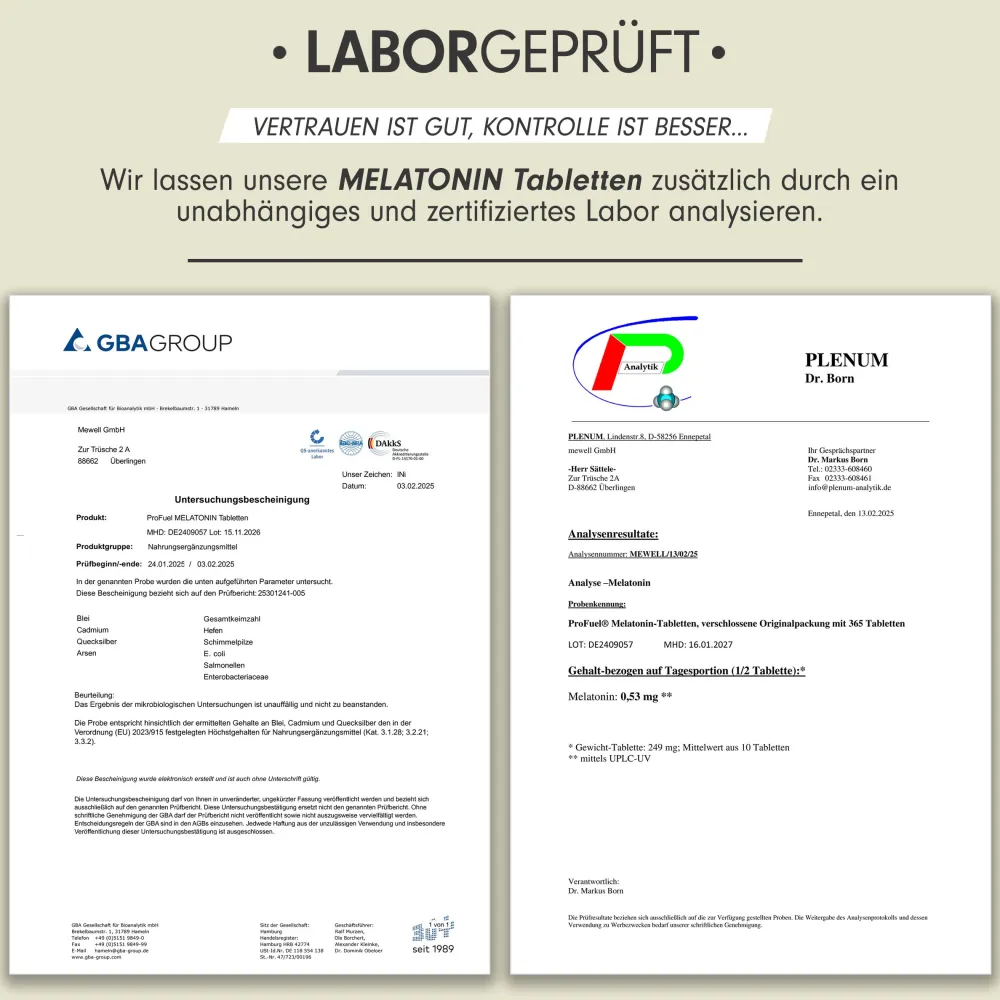 - Melatonin 365 Tabletten - 0,5 mg bioaktives Melatonin pro Tag (1/2 Tablette)|ProFuel