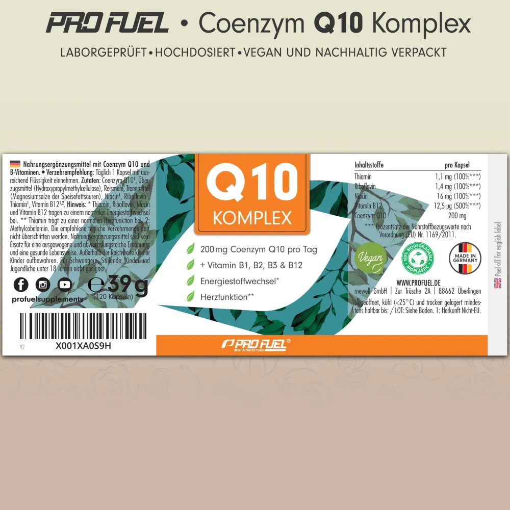 - Q10 KOMPLEX Kapseln hochdosiert - Coenzym Q10 mit 200mg Coenzym Q10 + Vitamin B12|ProFuel Discount