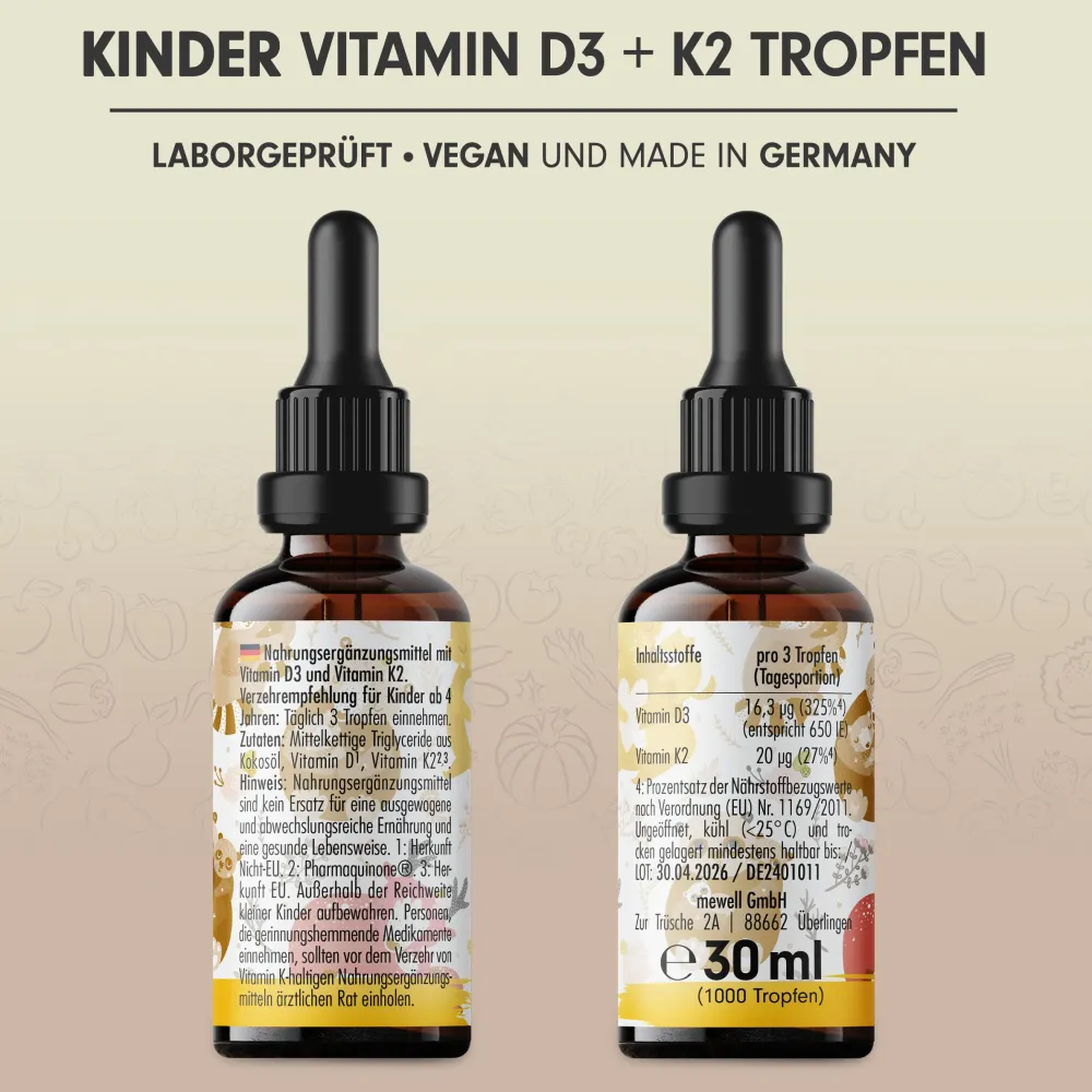 - Vitamin D3 + K2 KINDER Tropfen 1000x für 333 Tage|ProFuel