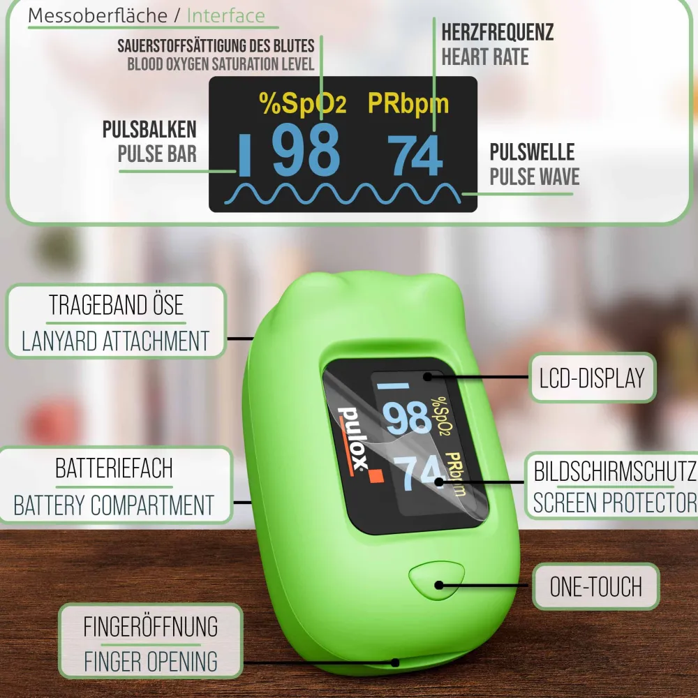PO-230 - Finger-Pulsoximeter für Kinder - Grün>pulox New