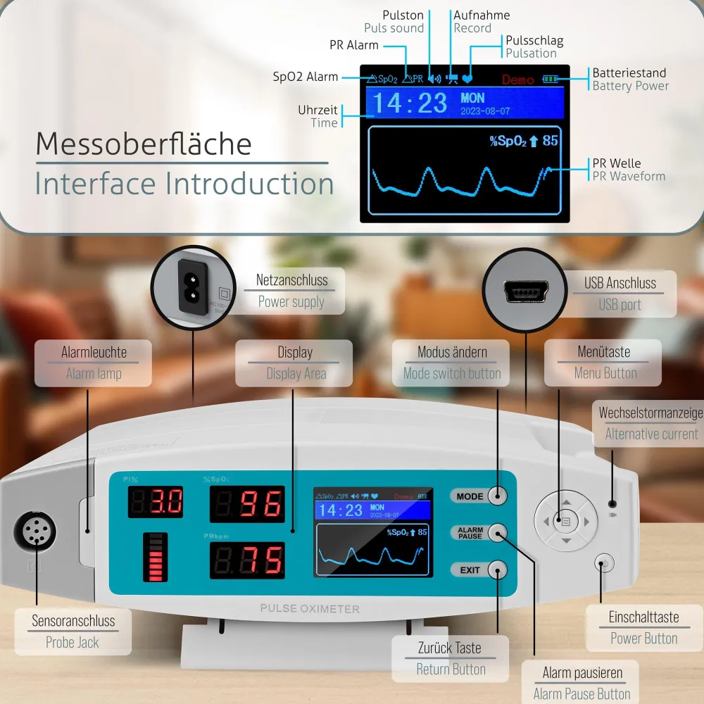 PO-900 Stationäres Pulsoximeter zur Messung von SpO2, Pulsrate und PI - Alarm und PC-Software>pulox Discount
