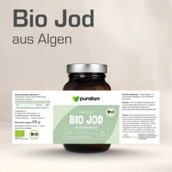 PURABYO BIO Jod Kapseln | Makroalgen aus dem Nordatlantik | Glas statt Plastik|