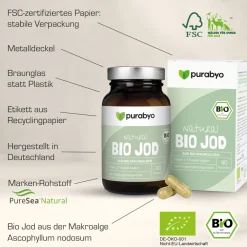 PURABYO BIO Jod Kapseln | Makroalgen aus dem Nordatlantik | Glas statt Plastik|