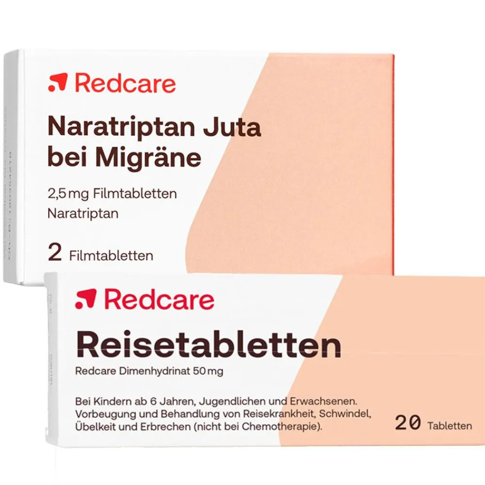 Naratriptan Juta bei Migräne 2,5mg + Reisetabletten Dimenhydrinat 50 mg>Redcare Clearance