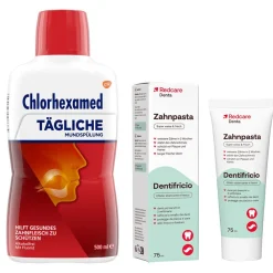 Zahnpasta + Chlorhexamed Tägliche Mundspülung mit Chlorhexidin (0,06 %)>Redcare Online