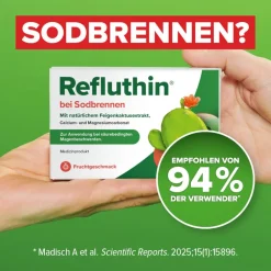 Refluthin® bei Sodbrennen - Fruchtgeschmack - Schnelle Hilfe bei Reflux - Schützt die Speiseröhre - gut verträglich> New