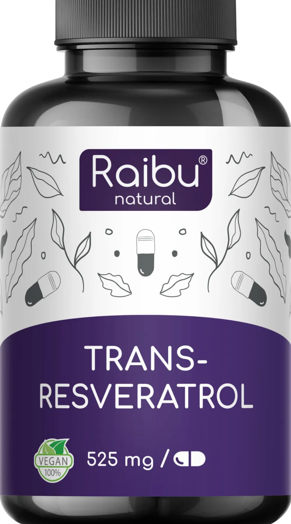 Resveratrol Kapseln Hochdosiert - 525 mg Trans-Resveratrol pro Tag -|Raibu Hot