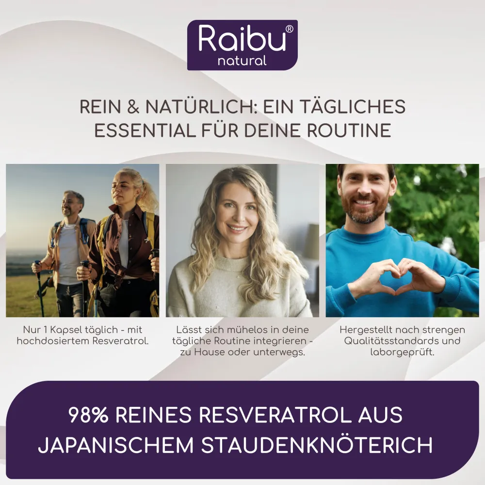 Resveratrol Kapseln Hochdosiert - 525 mg Trans-Resveratrol pro Tag -|Raibu Hot