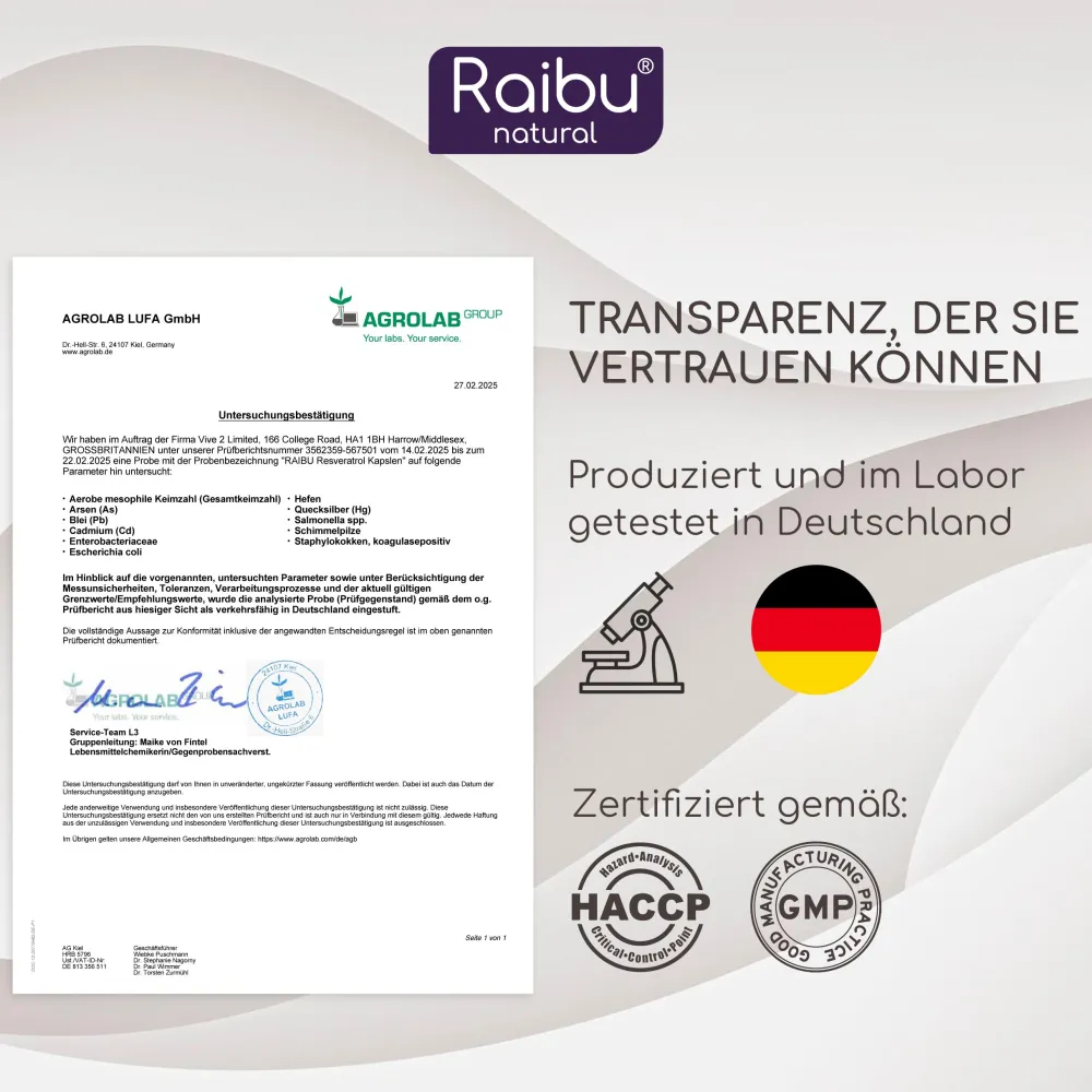 Resveratrol Kapseln Hochdosiert - 525 mg Trans-Resveratrol pro Tag -|Raibu Hot