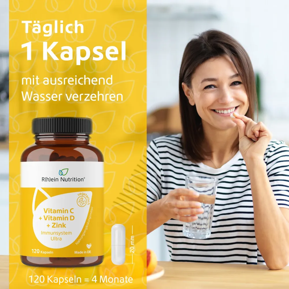 Vitamin C + Vitamin D + Zink Immunsystem Ultra|R(h)ein Nutrition Hot