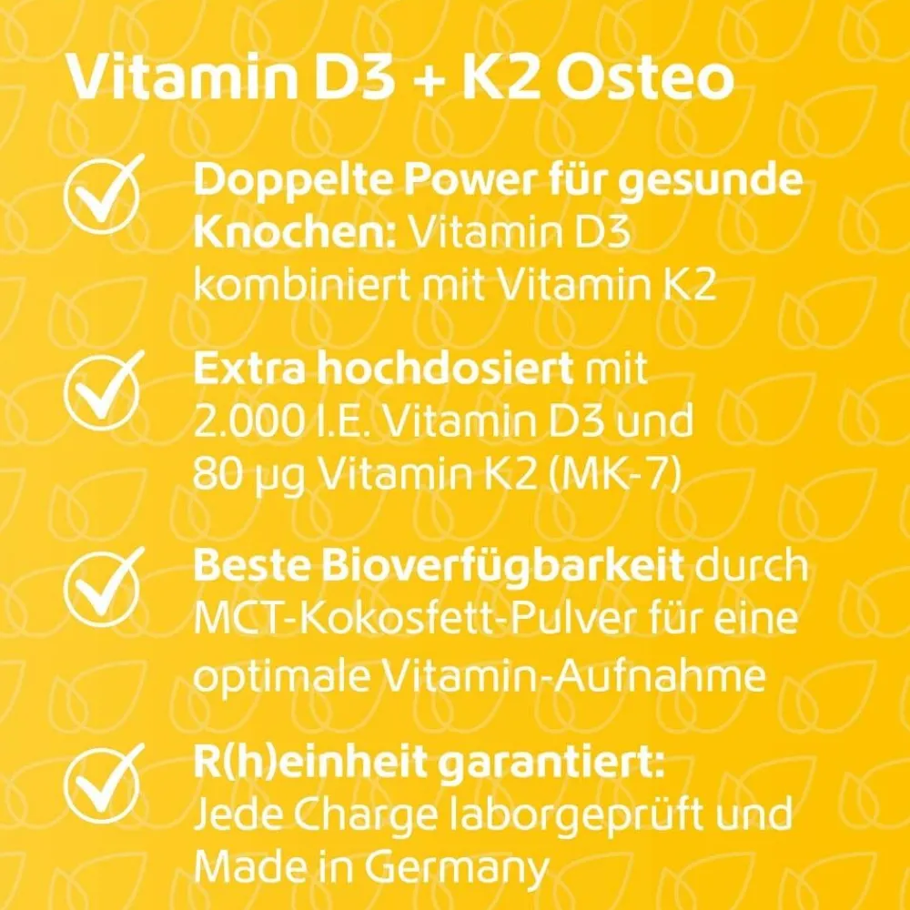 Vitamin D3 + K2 Osteo 2.000 I.E. Vitamin D3 + 80 µg Vitamin K2|R(h)ein Nutrition Online