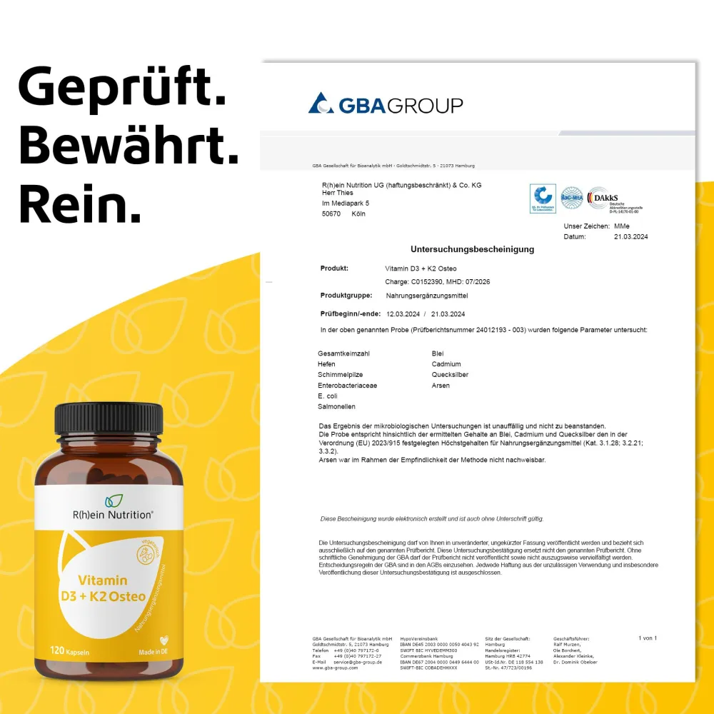 Vitamin D3 + K2 Osteo 2.000 I.E. Vitamin D3 + 80 µg Vitamin K2|R(h)ein Nutrition Online