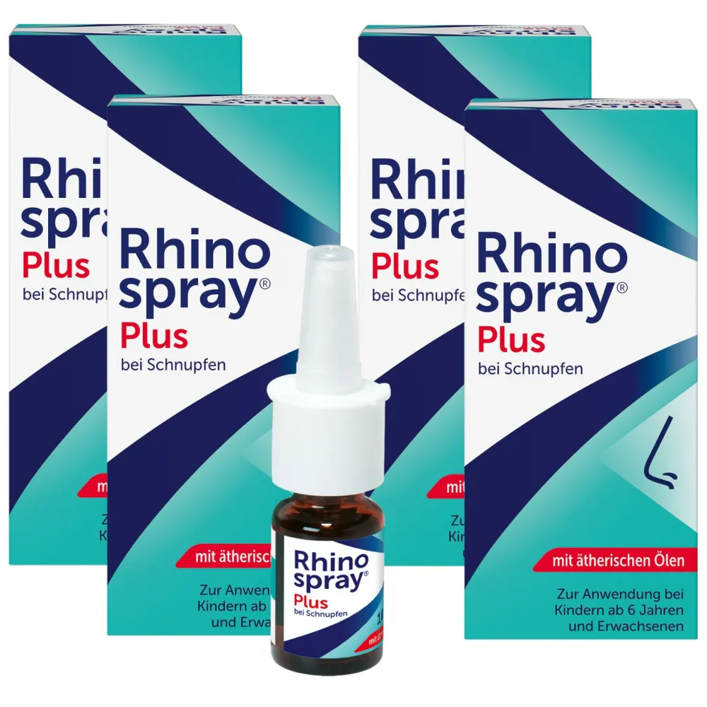Rhinospray plus 4x 10ml I schnelle Hilfe bei Schnupfen I befreit bis zu 10 Stunden wirksam> New